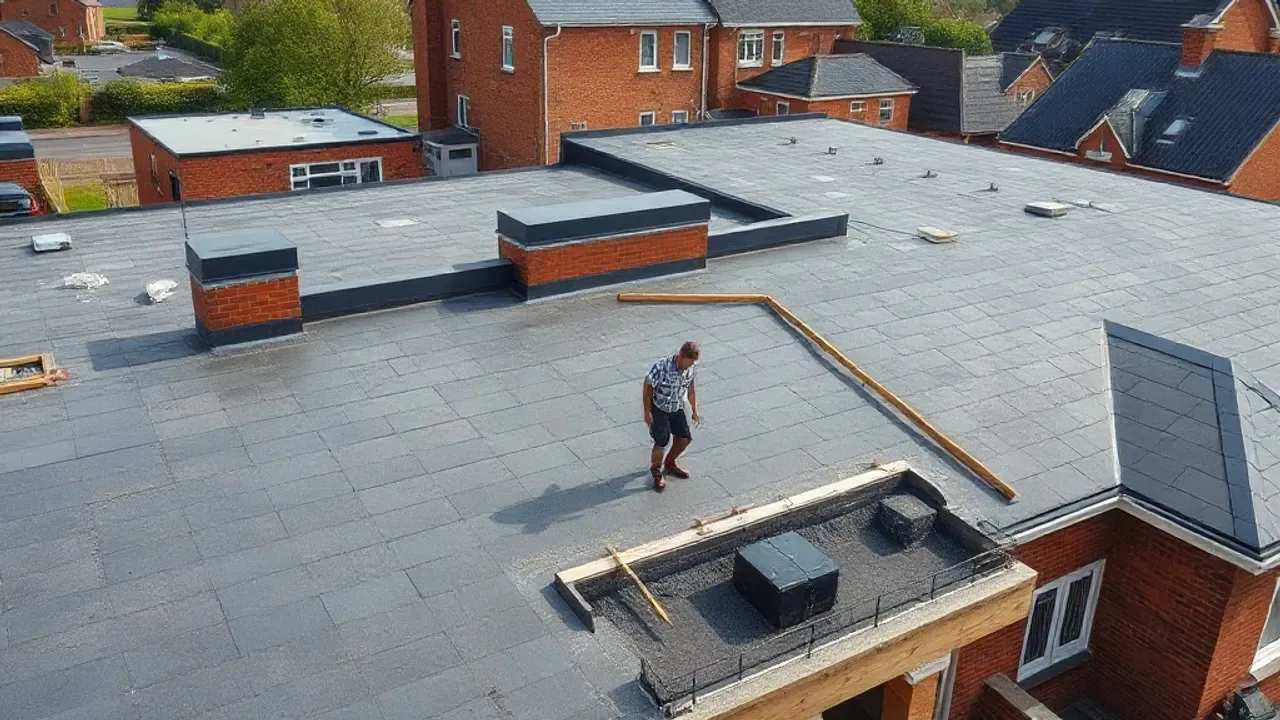 An elevated view across a site relevant to Brentwood flat-roofing projects near Ongar