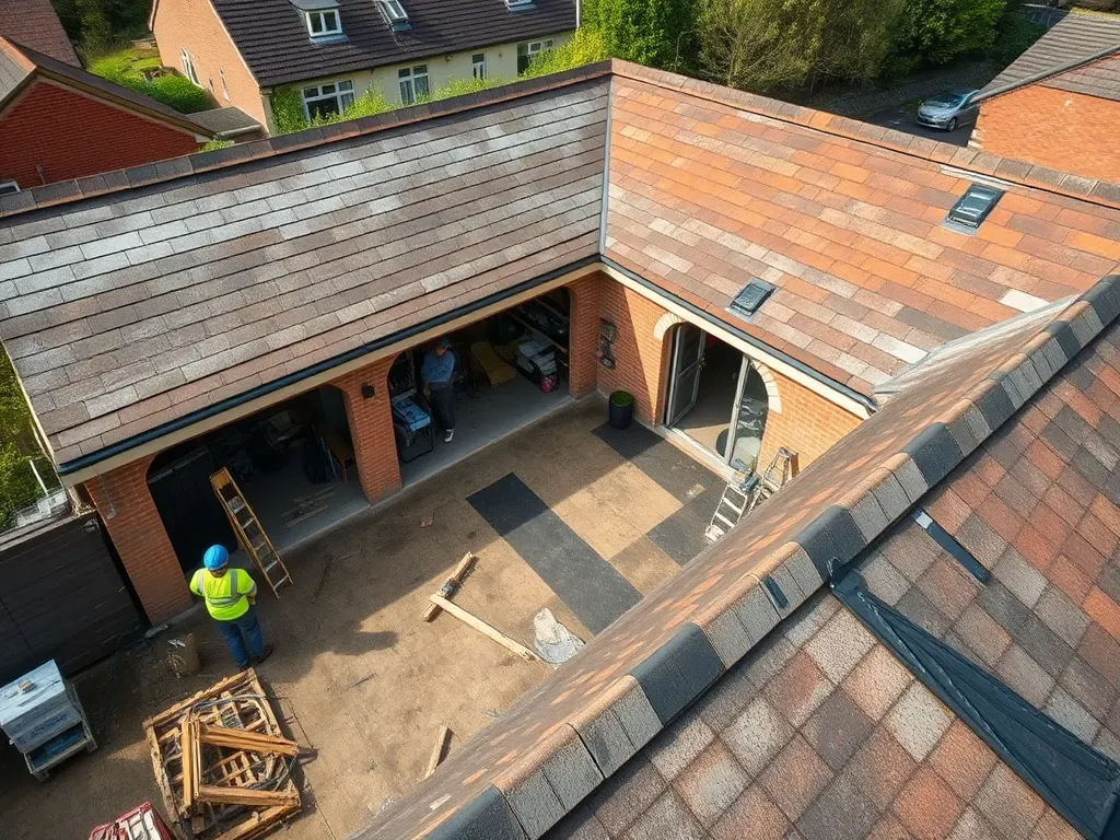 An elevated view across a site relevant to garage re-covering near Ongar