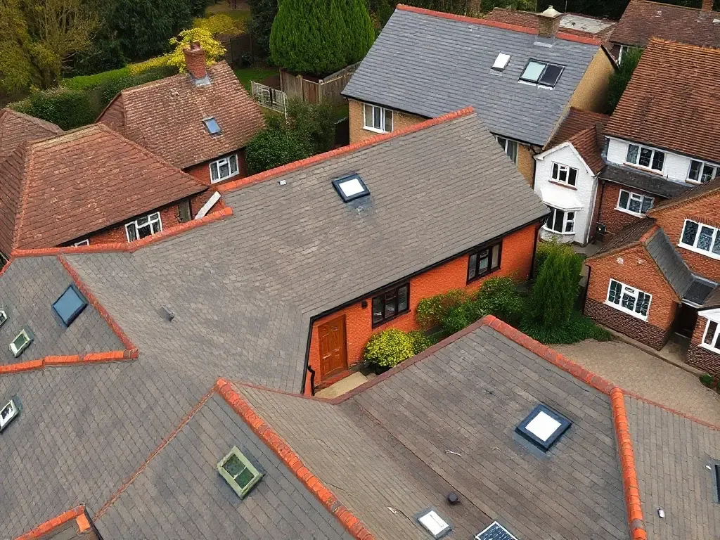 An elevated view across a site relevant to garden rooms and annexes near Ongar